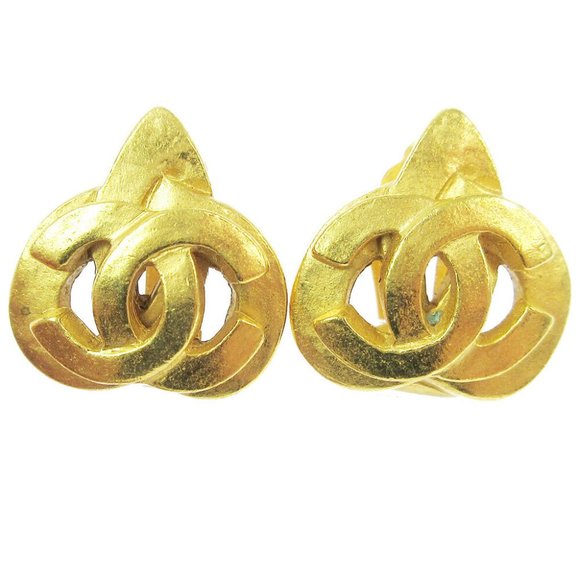 Auth CHANEL CC Logos Heart Motif Earrings Clip-On Gold-Tone 97P Accessories - Picture 1 of 4